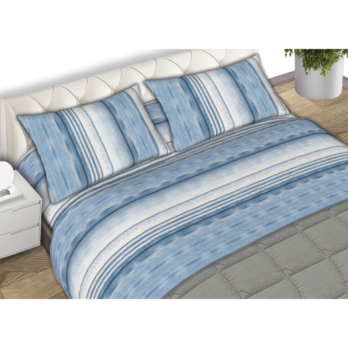 Completo Lenzuola 100% Cotone Smoke Azzurro