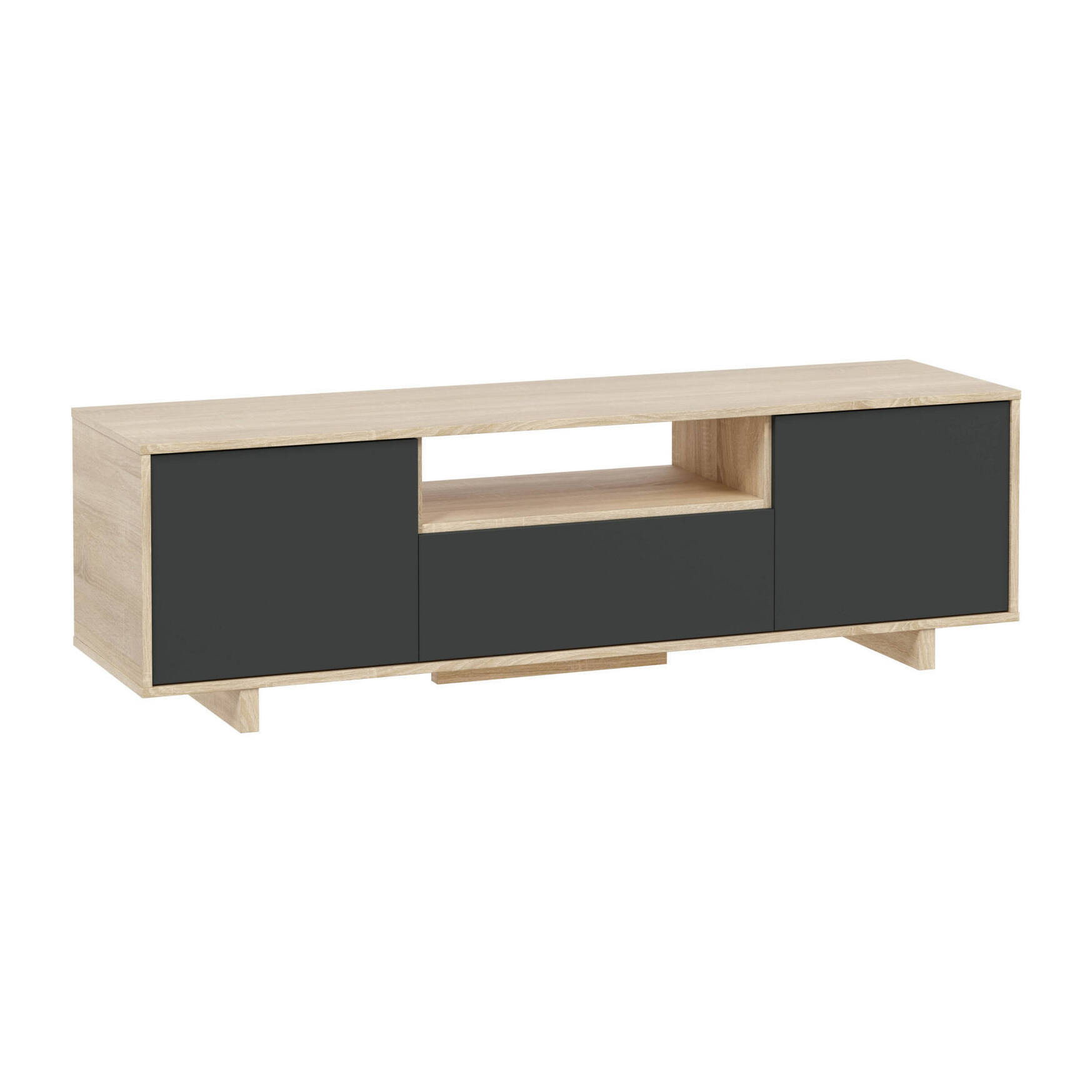 Mobile porta TV Visalia, Credenza per televisione da soggiorno, Supporto TV a 3 ante, Credenza bassa, cm 150x41h46, Rovere