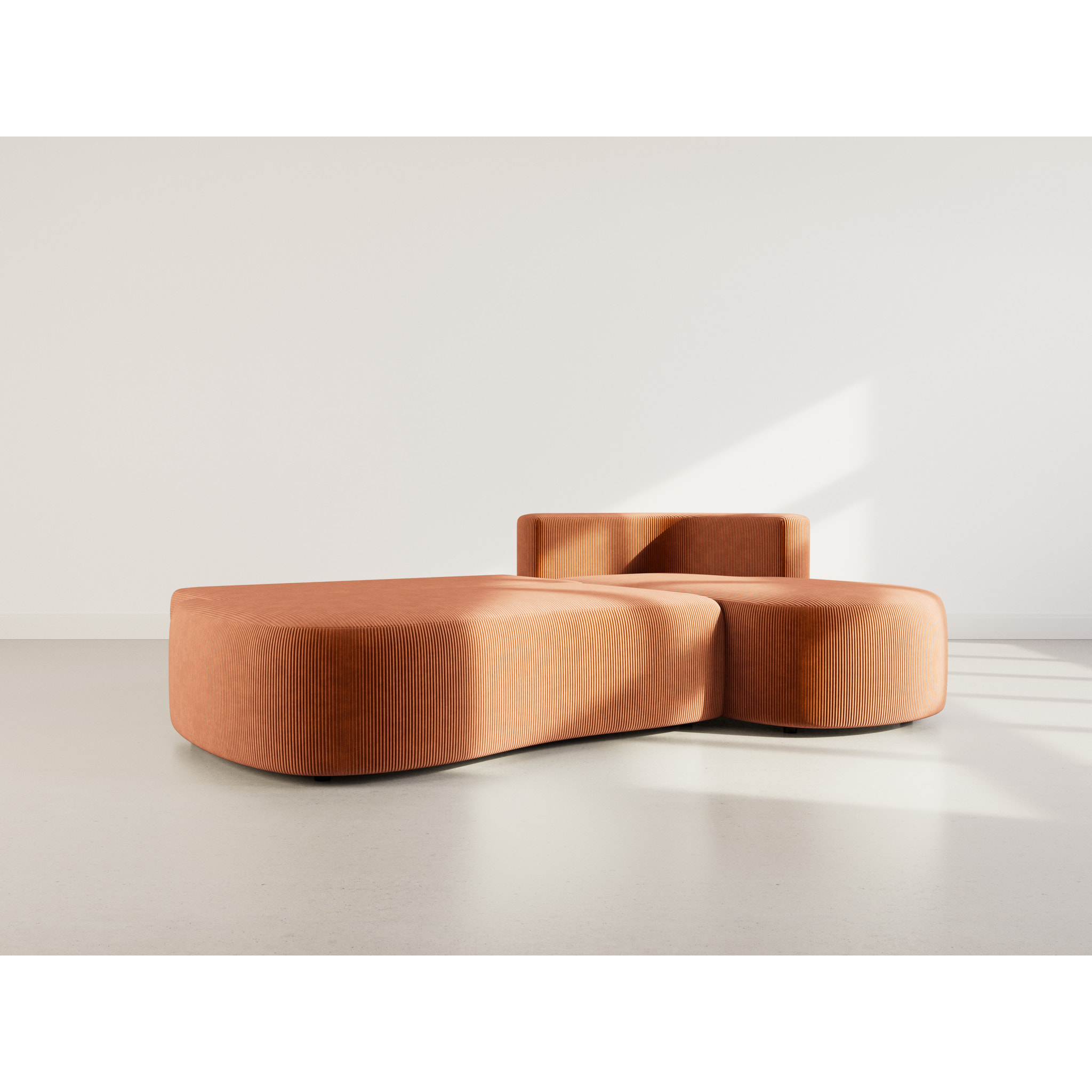 Mahina - canapé d'angle droit 4 places convertible avec coffre en velours côtelé - Terracotta