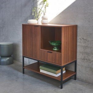 Buffet décor bois de noyer 1 porte 80cm WALNUT