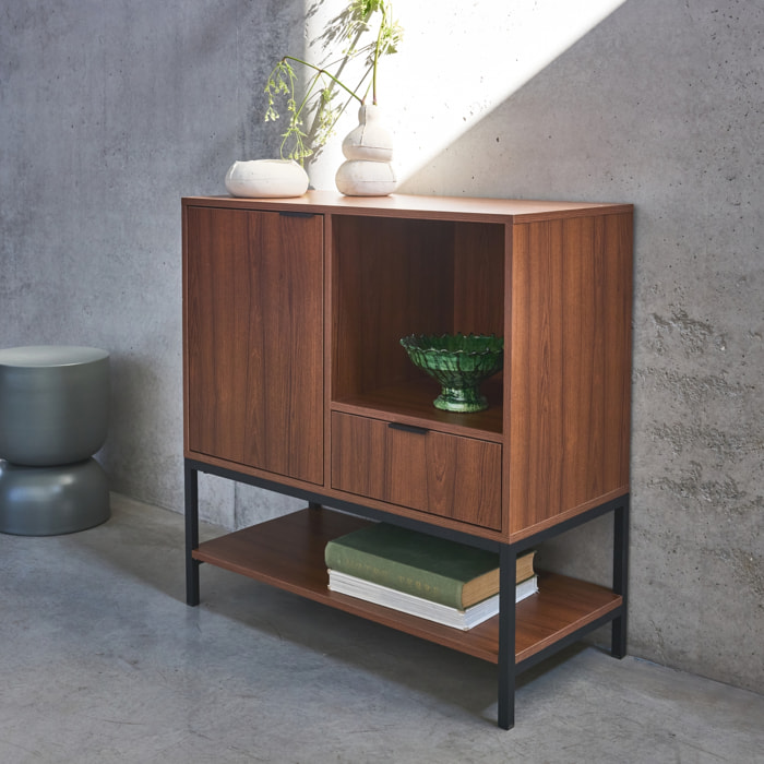 Buffet décor bois de noyer 1 porte 80cm WALNUT