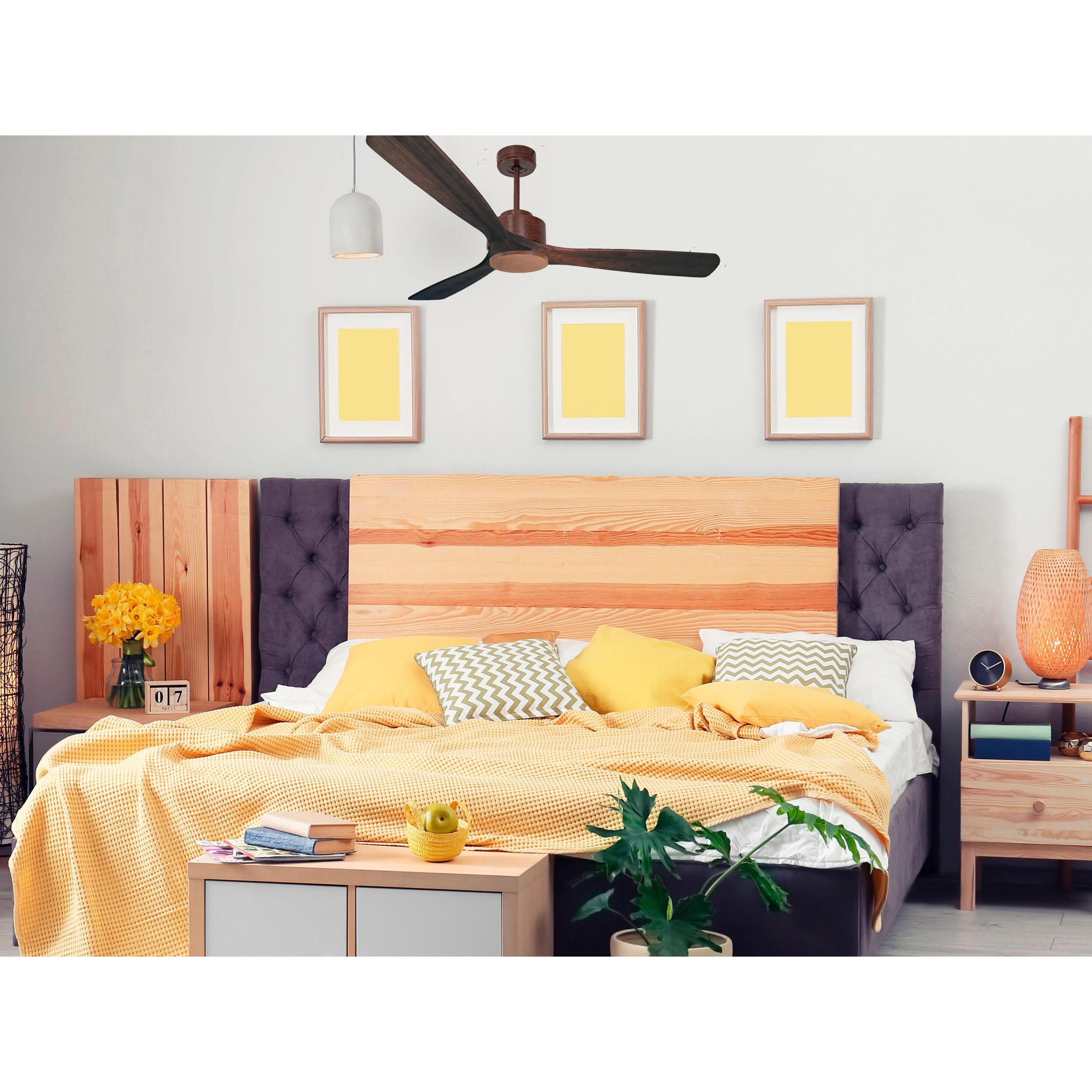 Ventilateur de plafond Réversible  Thermostat Wifi Moteur à courant continu Toits en pente Télécommande Hypersilence Mémoire Shopify Vendible (AUTOMATIQUE) 40   W brun