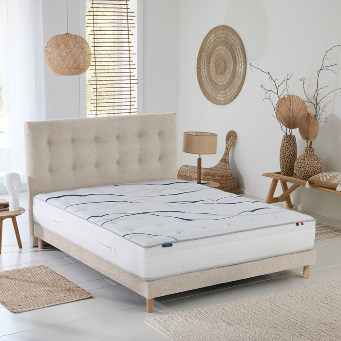 Ensemble matelas mémoire de forme ALTEA avec sommier, chenille bouclettes crème