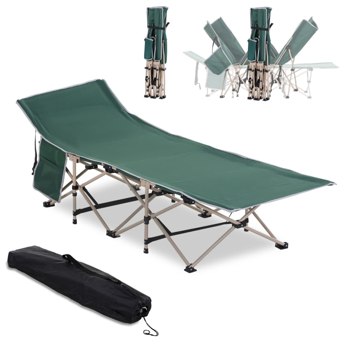 Lit de camp camping pliable 190 x 68 x 52 cm max. 150 Kg sac transport inclus acier oxford vert