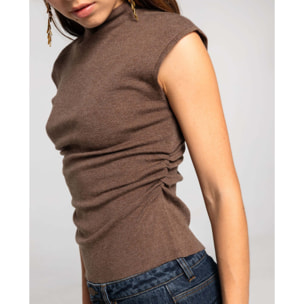 Top de punto sin mangas con frunces laterales de mujer