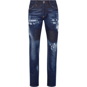 PHILIPP PLEIN Bandana  Denim Trousers Super Straight Cut Paisley