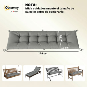 Cojín para Banco Exterior, Cojín para Banco y Tumbona de Jardín con Correas de Sujeción, Protección UV50+, Rebote Lento, para Interior y Exterior, 198x65x13 cm, Gris Claro