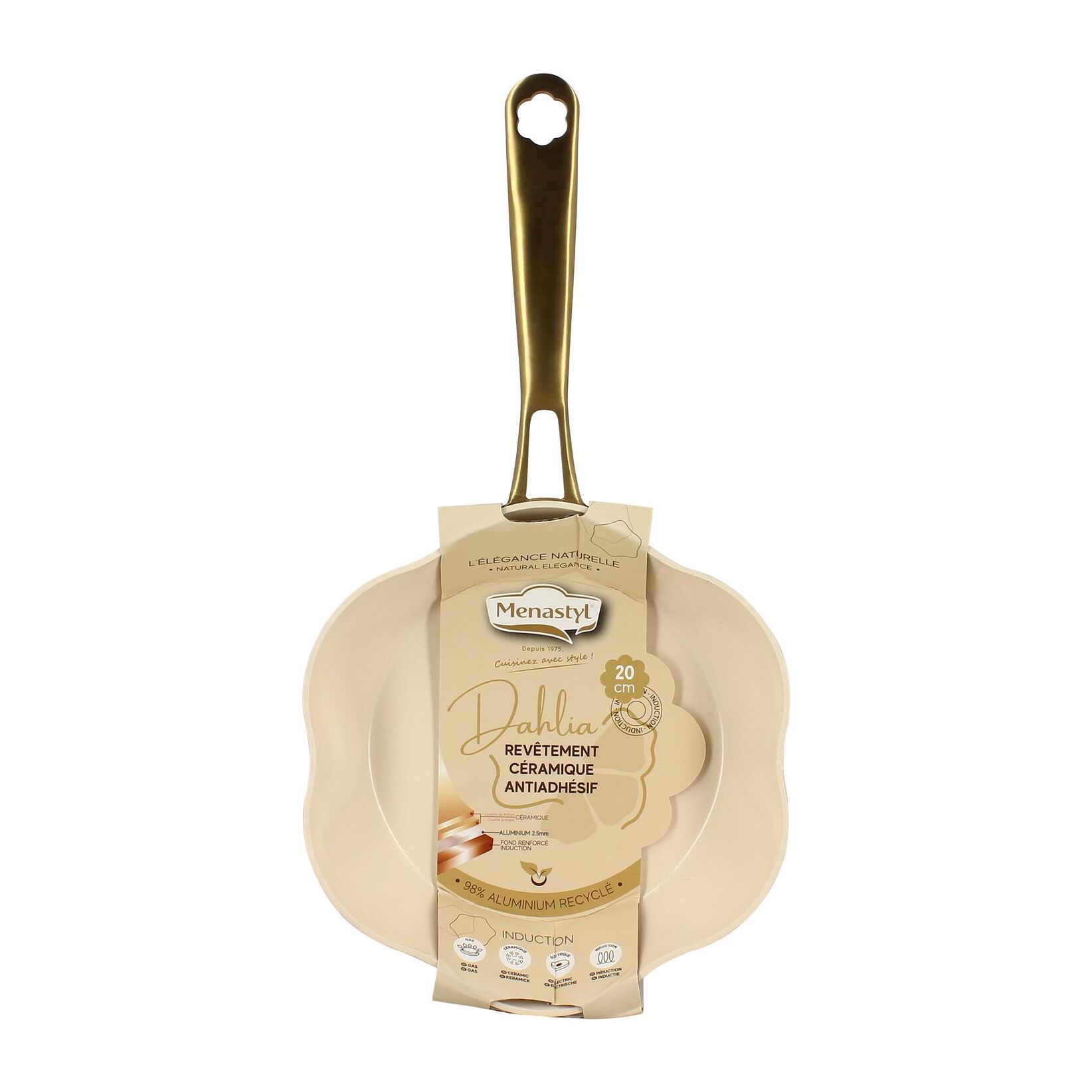 Poêle en aluminium recyclé beige 20cm en forme de fleur DAHLIA