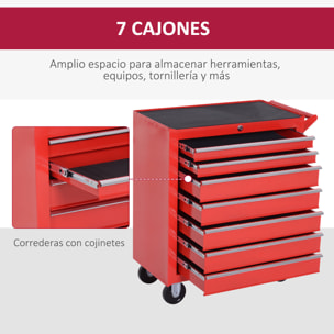 Carro de Herramientas con 7 Cajones Caja Taller Cerradura tipo Mueble de Almacenamiento para Taller Garaje y Hogar Chapa de Acero Ruedas 69x33x75cm Rojo