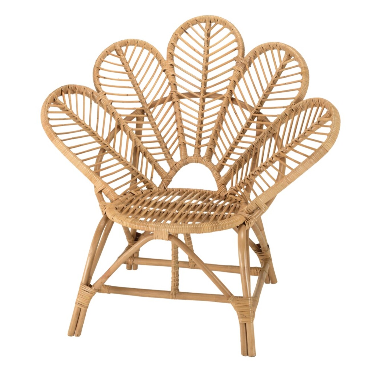 KALLY - Fauteuil 'fleur' rotin couleur brun miel coussin d'assise blanc KALLY
