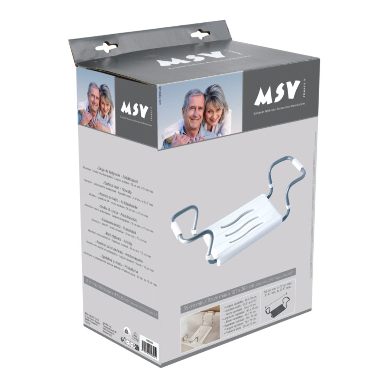 Grand siège de baignoire extensible 55-65cm Blanc - Max 120kg MSV