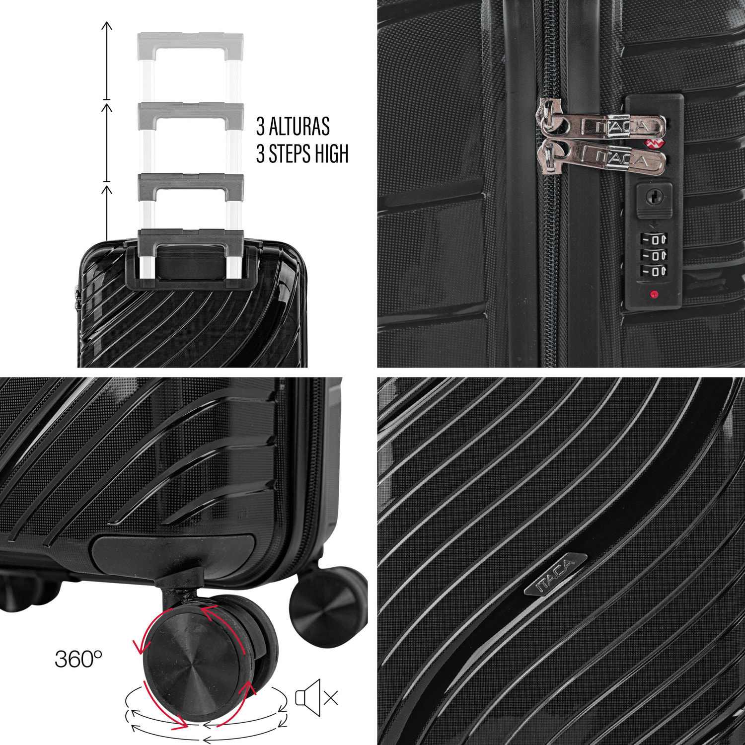 Juego De Maletas Rígidas Pp Itaca Danubio Negro