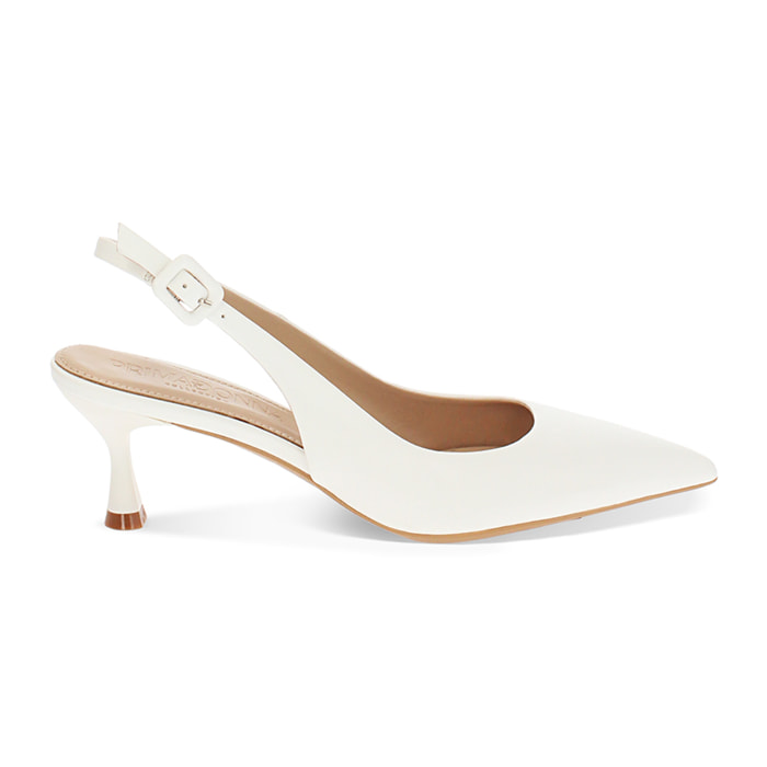 Décolleté slingback donna bianche, tacco 6 cm