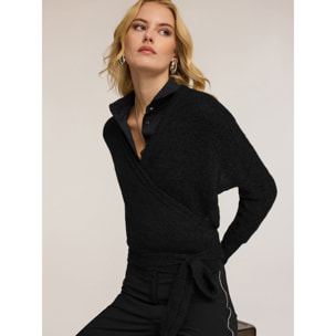 Motivi - Cardigan ad incrocio misto mohair - Nero