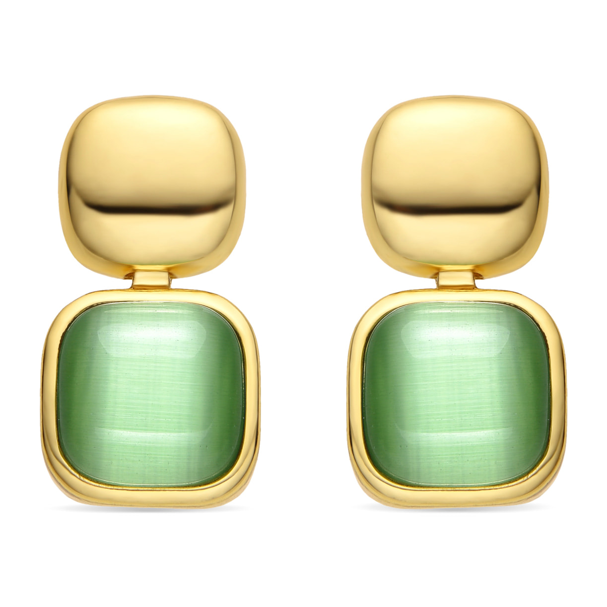 Pendientes con Ojo de Gato Verde acabado oro 18k