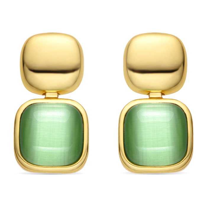 Pendientes con Ojo de Gato Verde acabado oro 18k