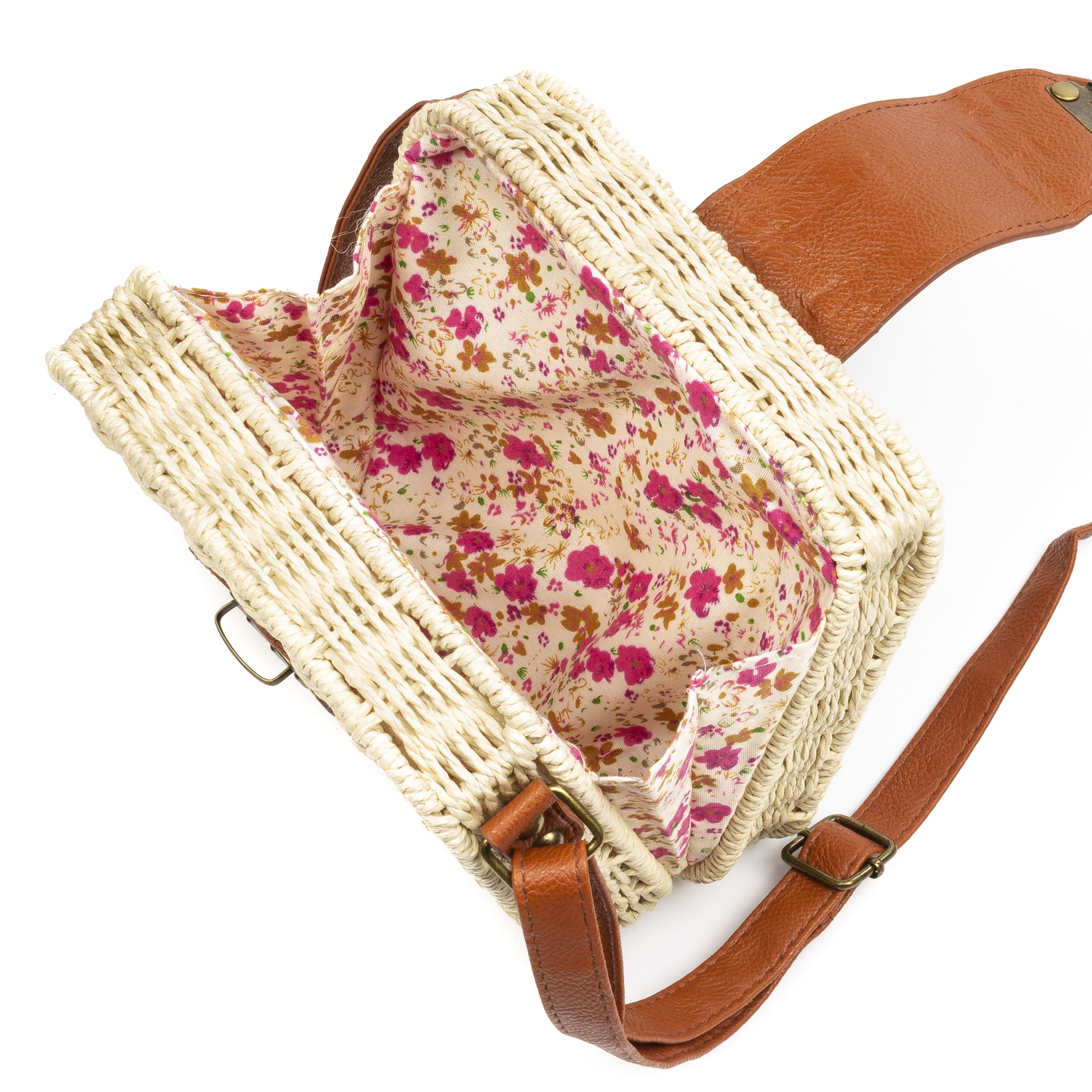 IRIA QUINTANA Borsa a tracolla da donna Empoli. Tessuto Paglia Pelle Sintetica PU 18x7x17 Cm. Beige