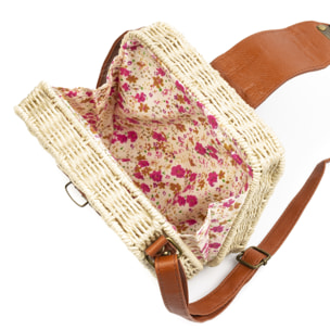 IRIA QUINTANA Borsa a tracolla da donna Empoli. Tessuto Paglia Pelle Sintetica PU 18x7x17 Cm. Beige