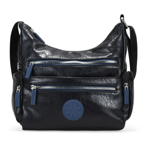 Bolso bandolera negro con cremalleras azules