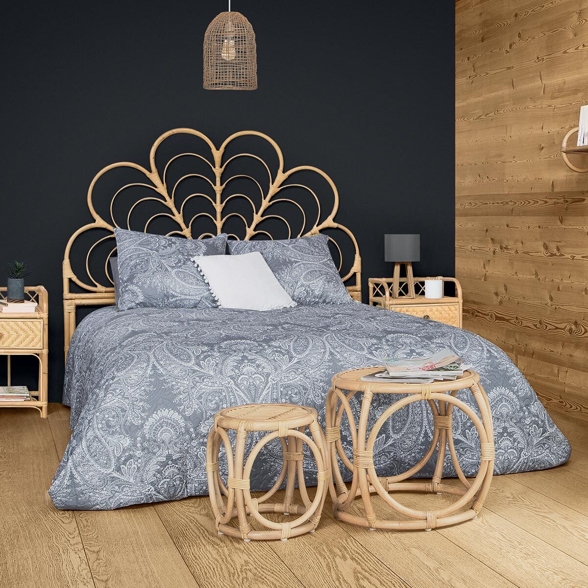 Dessus de lit + 2 taies "Marie" gris clair - 260x240 cm