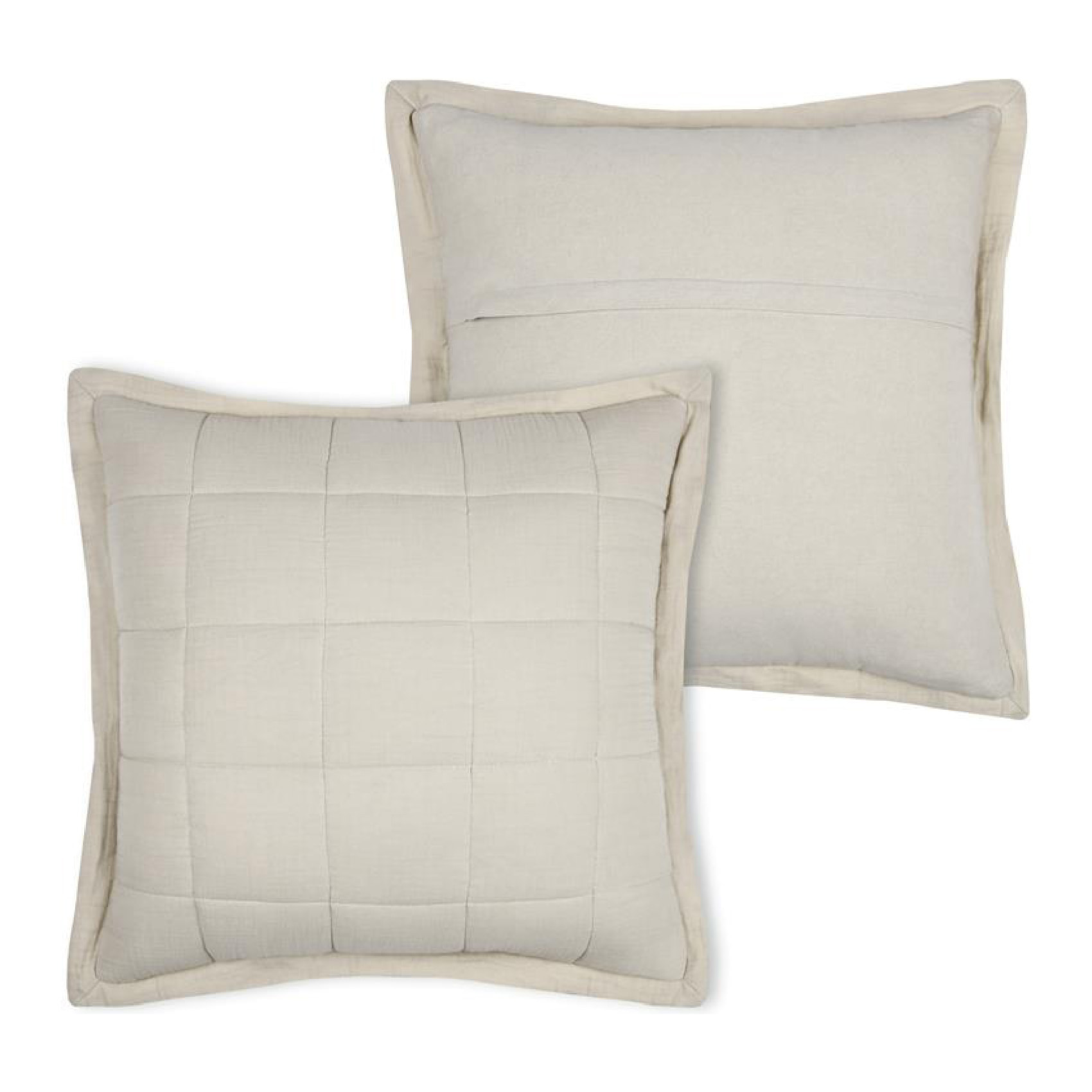 Coussin carré uni en gaze de coton surpiquée - Naturel