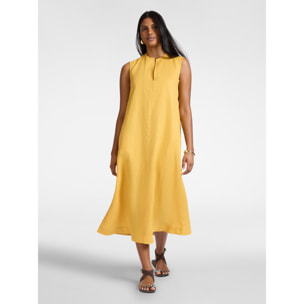 Elena Mirò - Vestido largo de lino con escote en V - Amarillo