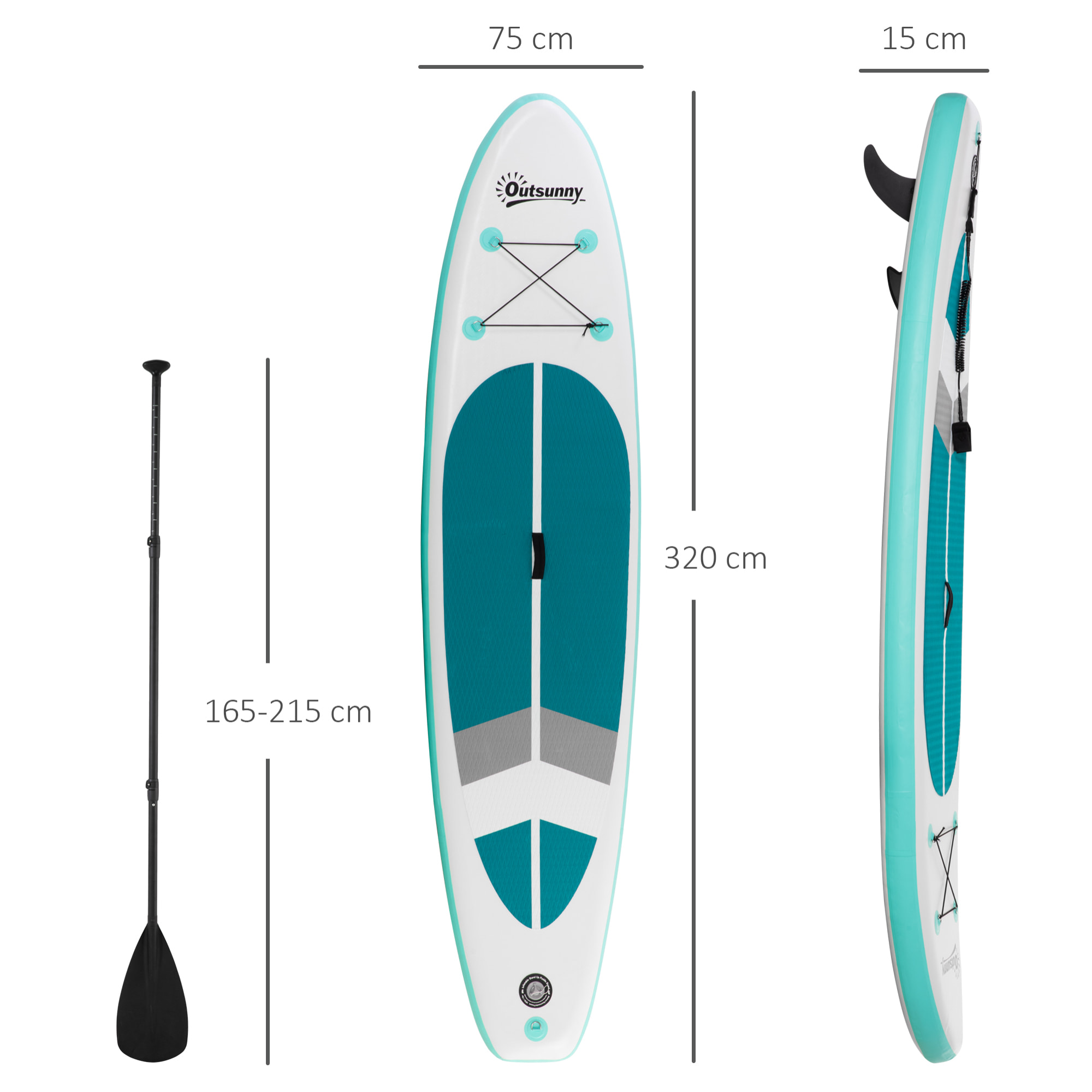 Tabla de Paddle Surf Hinchable 320x76x15 cm Plegable con Remo de Aluminio Ajustable Desmontable Bolsa de Transporte y Accesorios Completos Blanco y Turquesa
