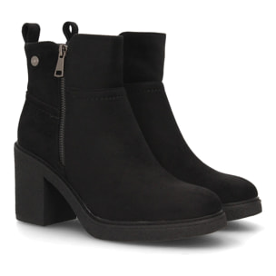 Botines Chelsea Mujer Negros con Plataforma y Tacón Ancho, cremallera lateral