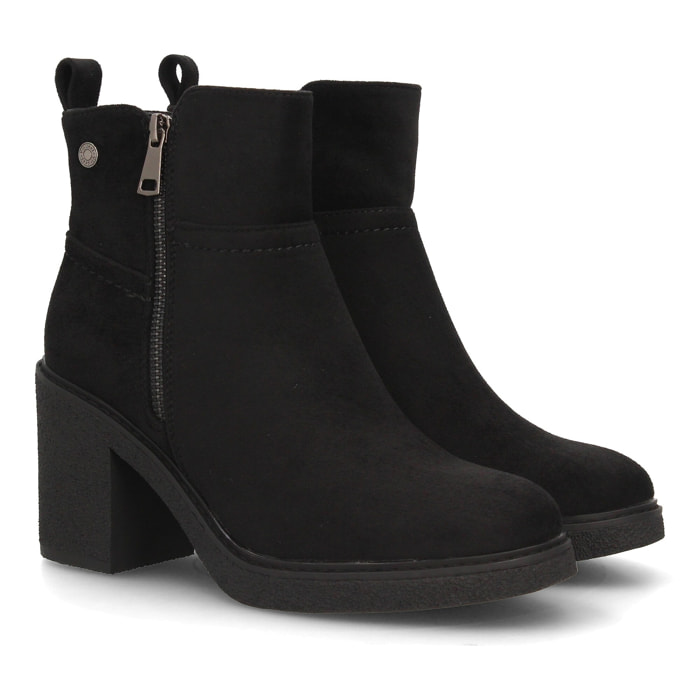 Botines Chelsea Mujer Negros con Plataforma y Tacón Ancho, cremallera lateral