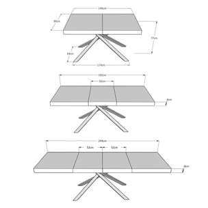 Table extensible 90x140/244 cm Karida Premium gris béton pieds anthracite