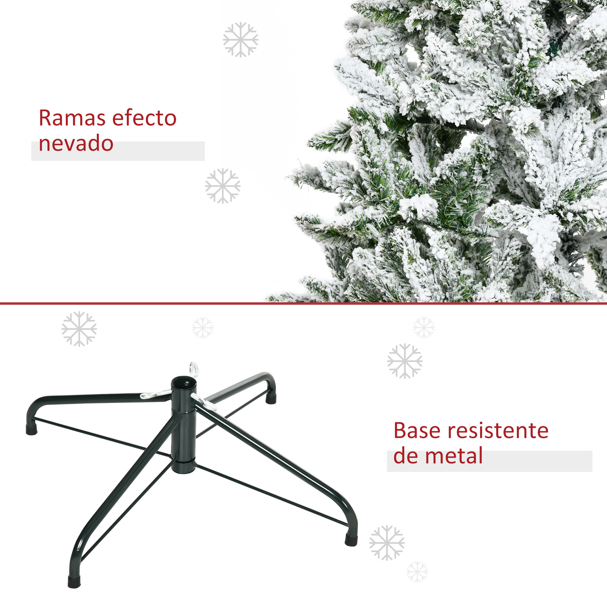 Árbol de Navidad Artificial 180cm con Nieve Ignífugo con 750 Ramas Hojas de PVC
