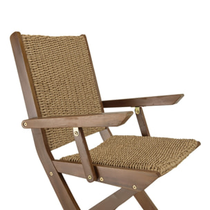 VICK - Lot de 2 fauteuils pliants en bois d'acacia huilé et rotin