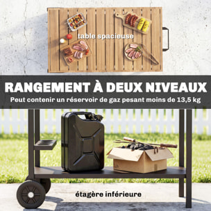 Desserte de jardin métal bois étagère range épices 6 crochets ustensiles plateau poignée