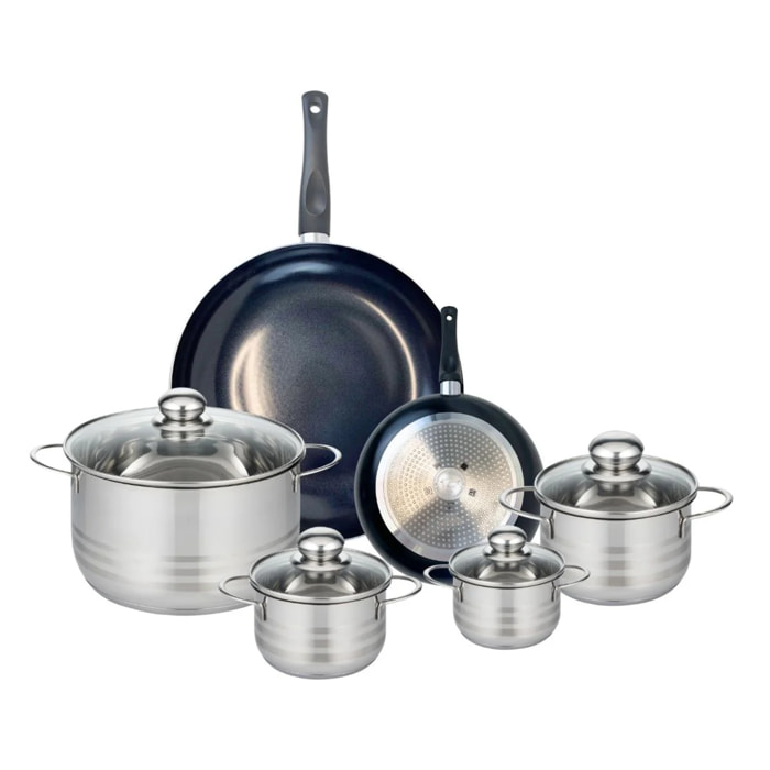 Ensemble de 2 Poêles de cuisson 20 et 32 cm et 4 faitouts 12, 14, 16 et 24 cm Elo Prima Brillant