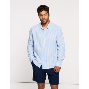 Camisa Rayas Manga Larga Azul - Ciclone