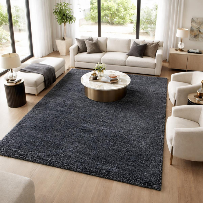 Tapis longs poils shaggy tissé motif uni TENI