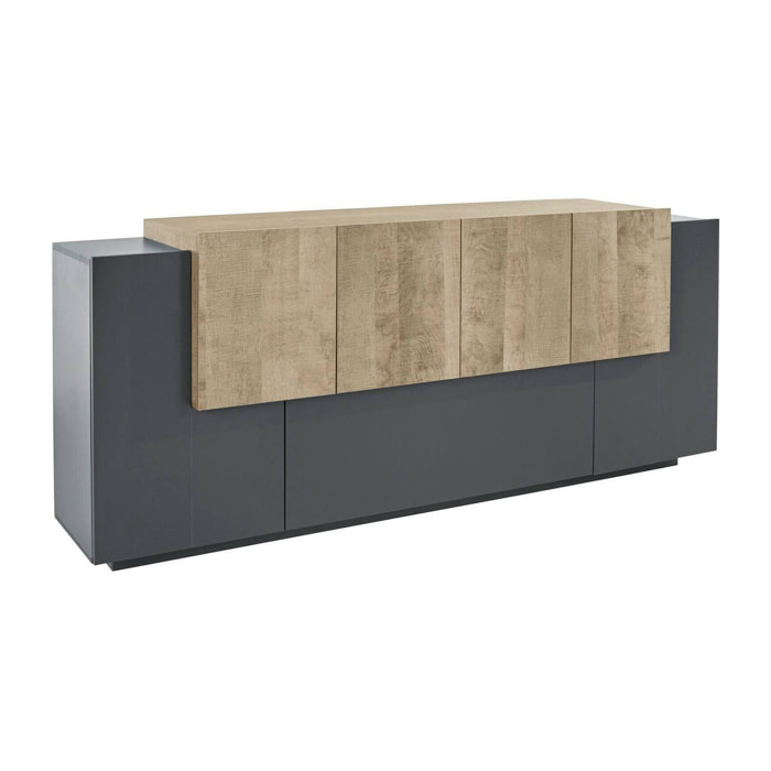 Credenza Cesare, Madia da cucina a 5 ante e 2 cassetti, Buffet da soggiorno, Madia da cucina, 100% Made in Italy, cm 220x45h86, Antracite e Acero