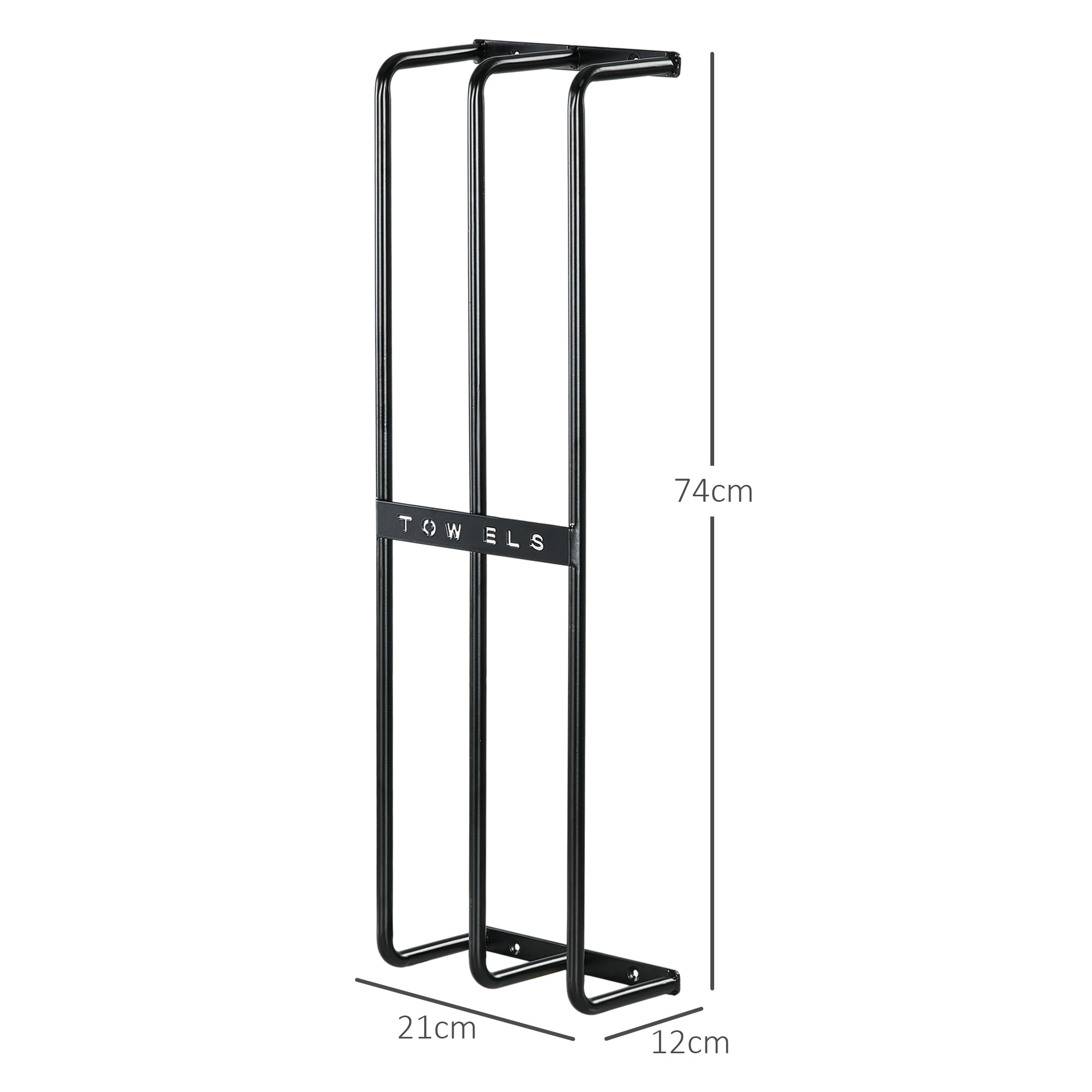 Toallero de Baño Moderno Toallero de Pared con 3 Barras y Marco de Metal Soporte de Toallas para Hotel 21x12x74 cm Negro