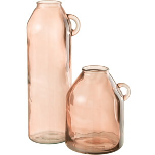 J-Line Vase Anse Cylindre Verre Rose Clair Large