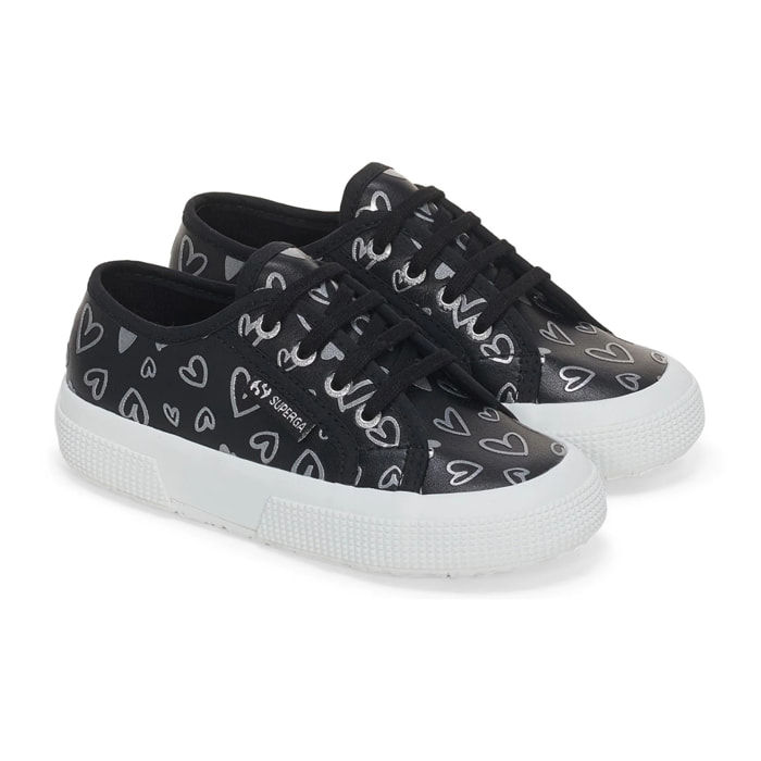 Le Superga Bambina Nero 2750 Kids Vegan Material Cute Hearts Print