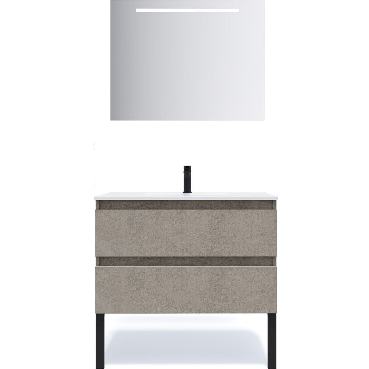 Ensemble vasque intégrée 2 tiroirs + miroir - HUDSON