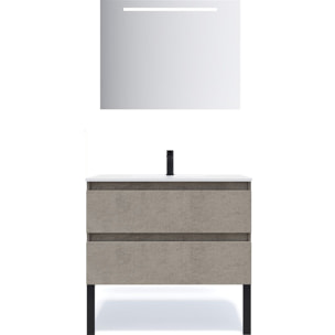 Ensemble vasque intégrée 2 tiroirs + miroir - HUDSON