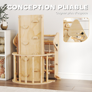 Triangle d'escalade enfant pliable 8 en 1 - aire de jeu enfant - bois naturel
