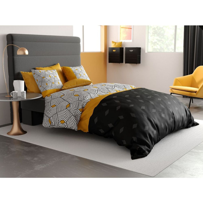 Parure housse de couette coton noir