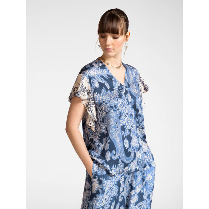 Elena Mirò - Blusa en dos estampados - Azul