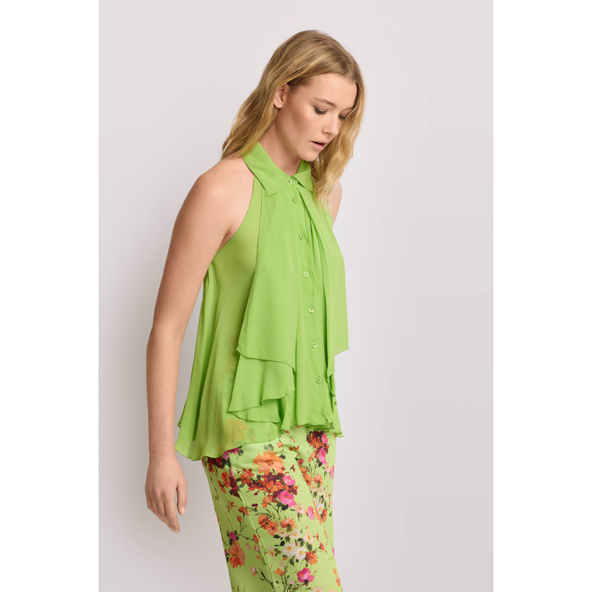 Kocca - Camicia senza maniche con volant Donna, Tinta unita, Colletto di camicia