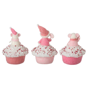 J-Line gâteaux souris et Père Noël - laine - rose/blanc - assortiment de 3