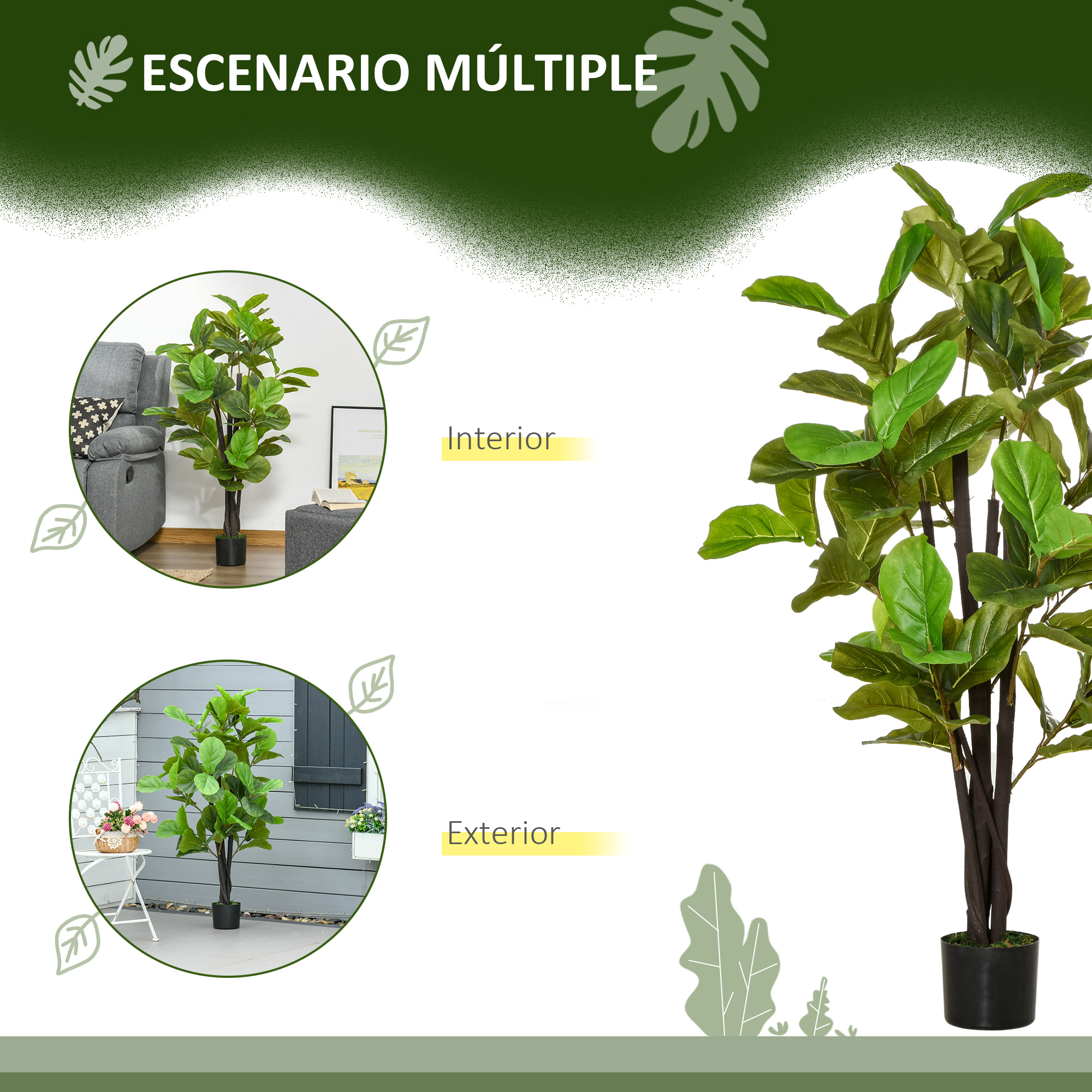 Ficus Artificial 130 cm Planta Artificial con 78 Hojas y Maceta Planta Artificial Decorativa para Interior y Exterior Hogar Salón Oficina Verde