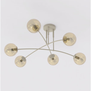 Lampada a sospensione PREGOS in acciaio beige e vetro ambrato