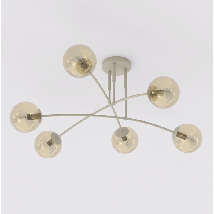 Lampada a sospensione PREGOS in acciaio beige e vetro ambrato